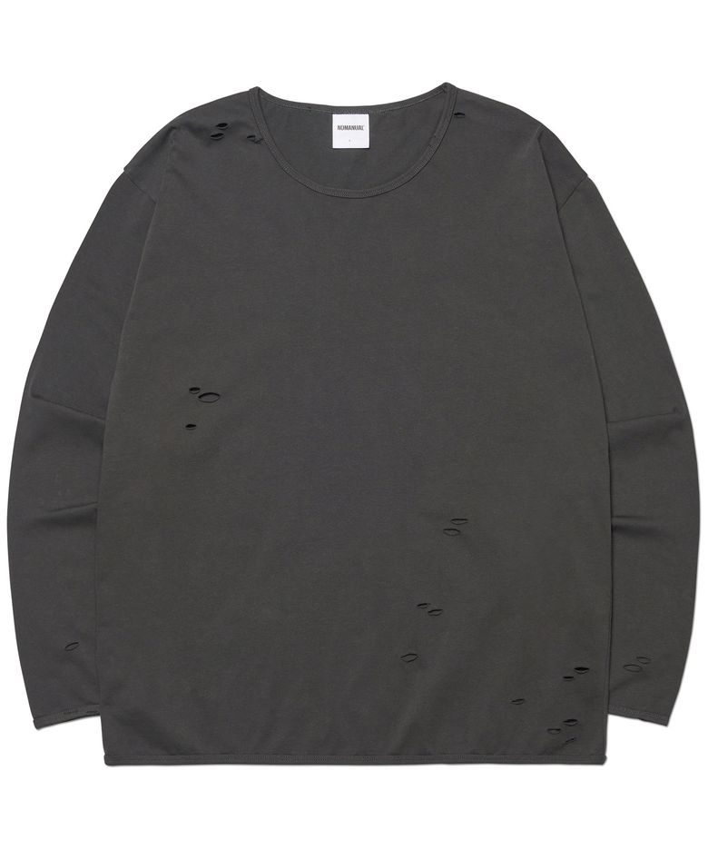 DAMAGED LONG SLEEVE TEE - CHARCOAL