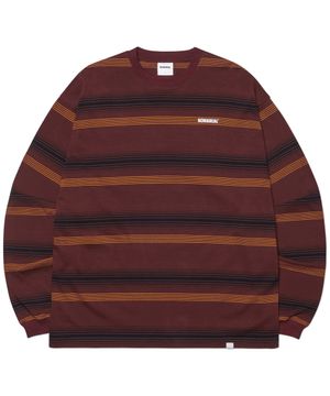 NM STRIPED LONG SLEEVE TEE - BURGUNDY