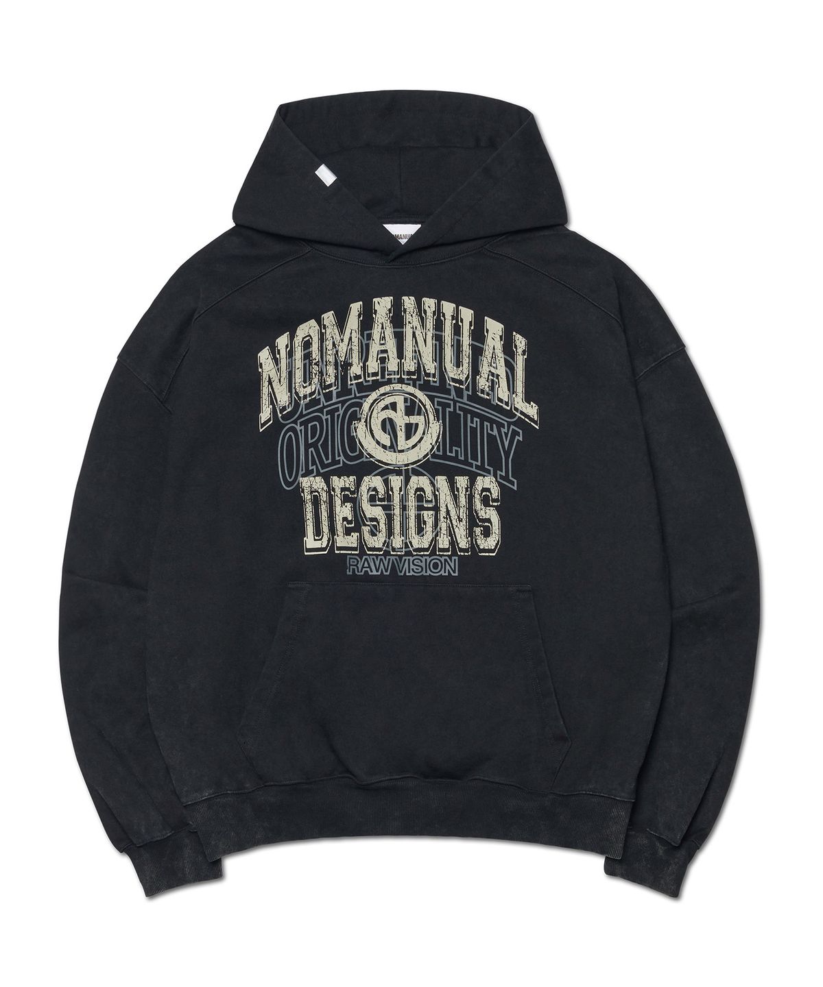 노매뉴얼(NOMANUAL) LAYERED ARCH GRAPHIC HOODIE - WASHED BLACK