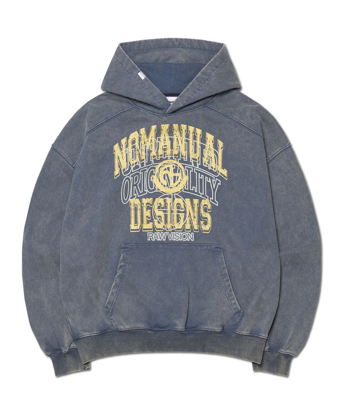 노매뉴얼(NOMANUAL) LAYERED ARCH GRAPHIC HOODIE - WASHED NAVY