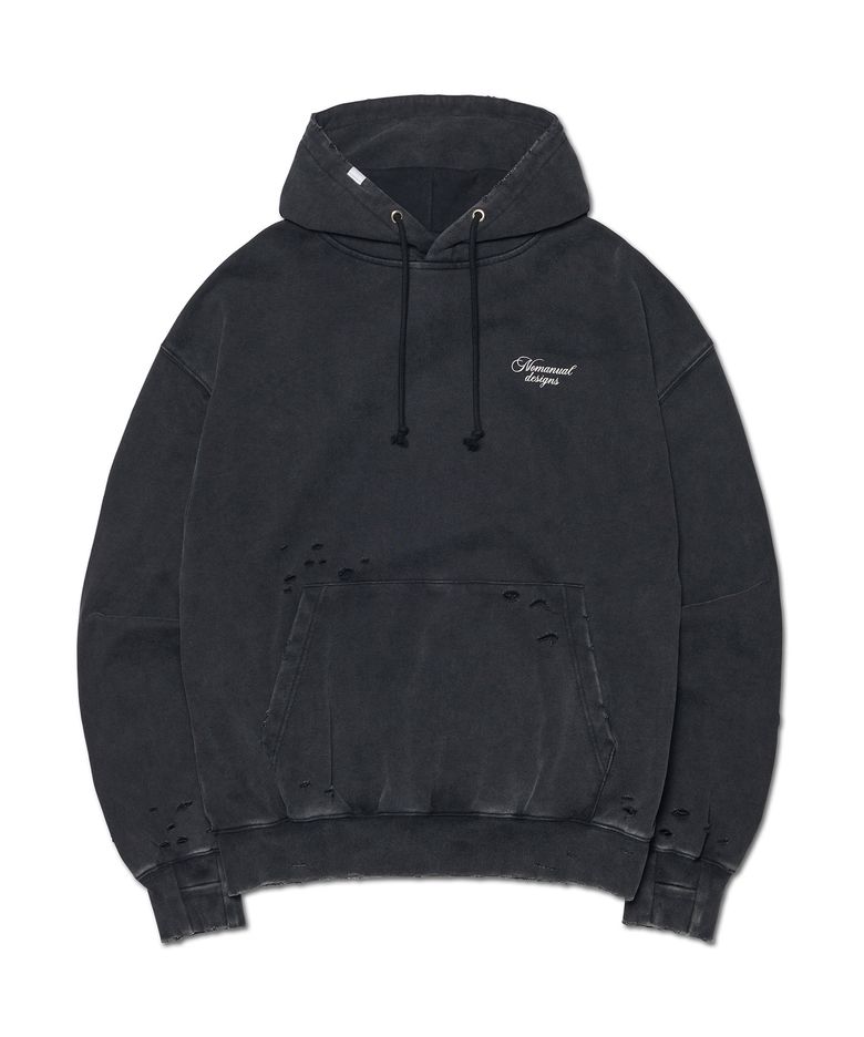 DAMAGED HOODIE - WASHED BLACK