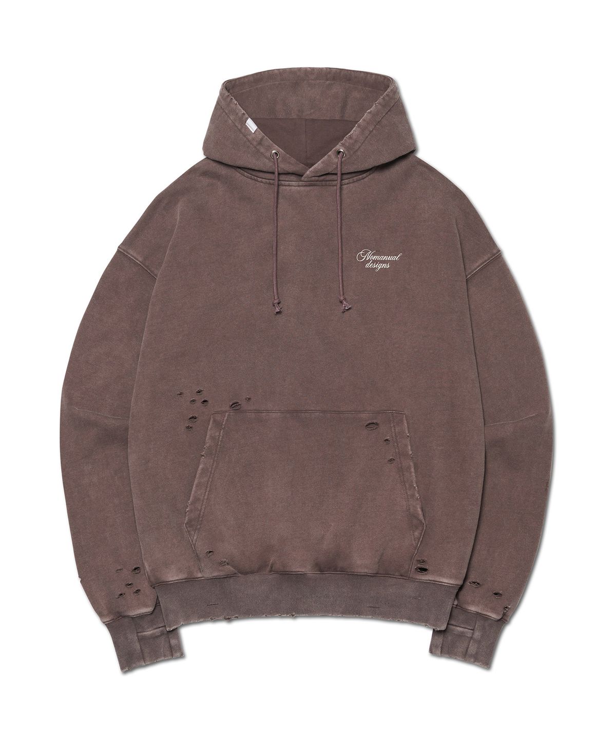 노매뉴얼(NOMANUAL) DAMAGED HOODIE - WASHED BROWN