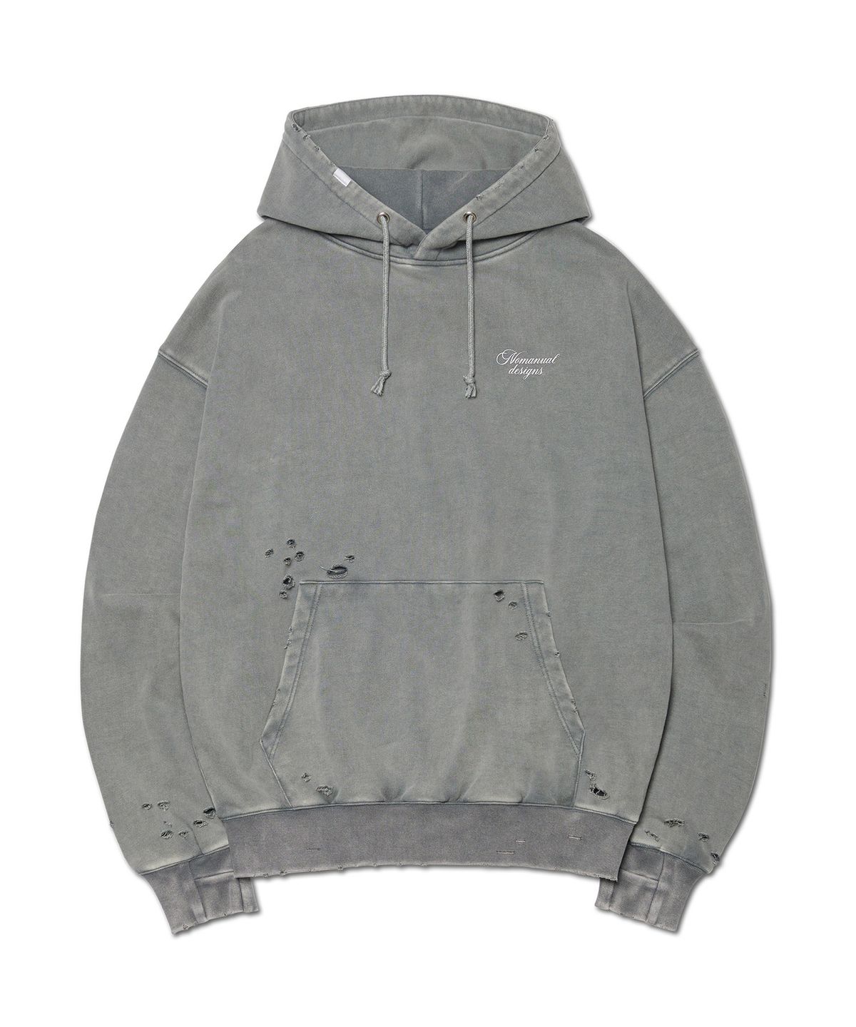 노매뉴얼(NOMANUAL) DAMAGED HOODIE - WASHED GRAY