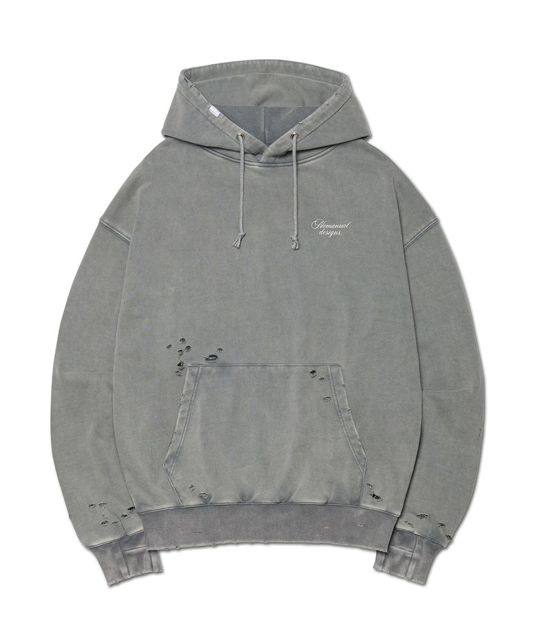 DAMAGED HOODIE - WASHED GRAY