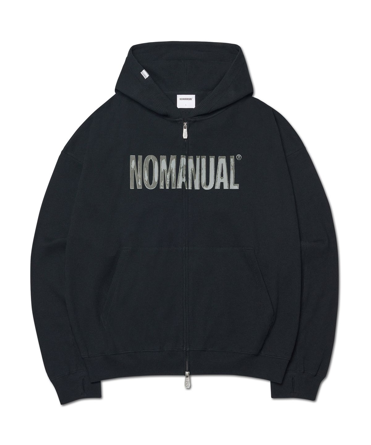노매뉴얼(NOMANUAL) NM WAFFLE HOODED ZIP-UP - BLACK