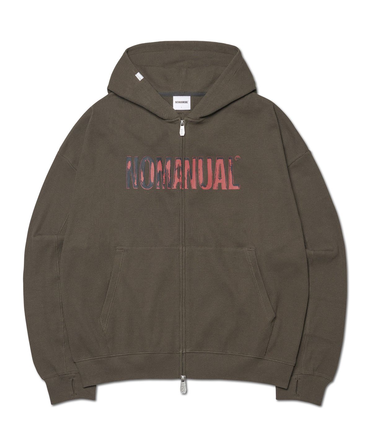 노매뉴얼(NOMANUAL) NM WAFFLE HOODED ZIP-UP - CHARCOAL