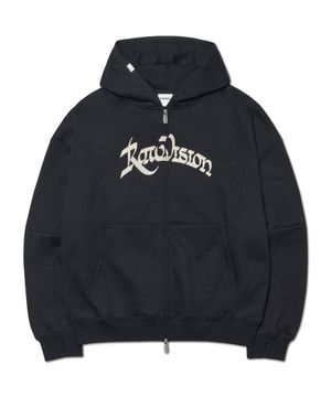 R.V CHAIN STITCHED HOODED ZIP-UP - BLACK