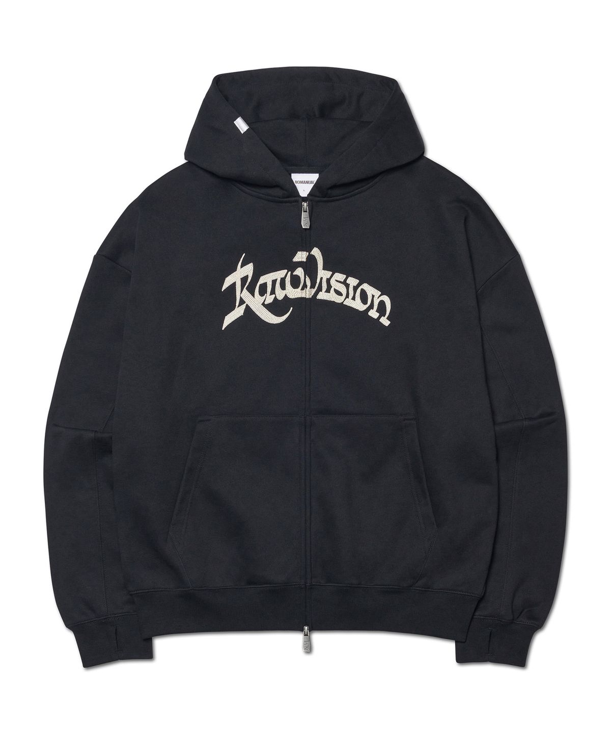 노매뉴얼(NOMANUAL) R.V CHAIN STITCHED HOODED ZIP-UP - BLACK