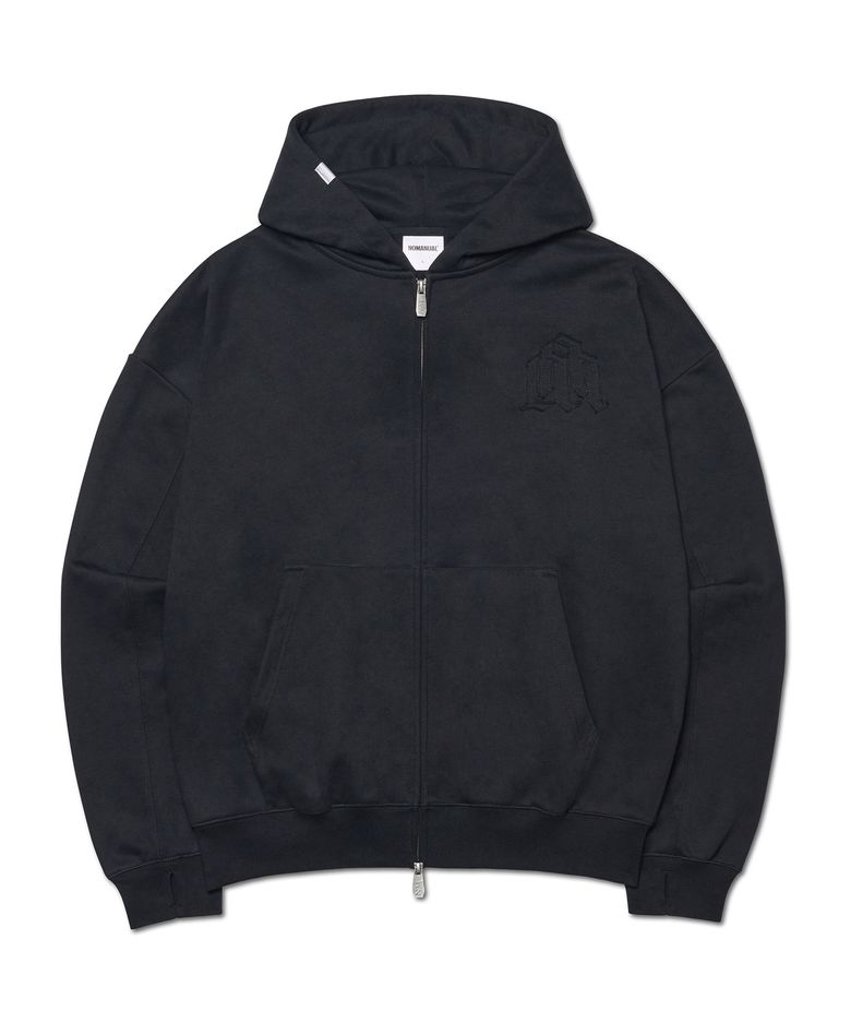 OVERLAY LOGO HOODED ZIP-UP - BLACK