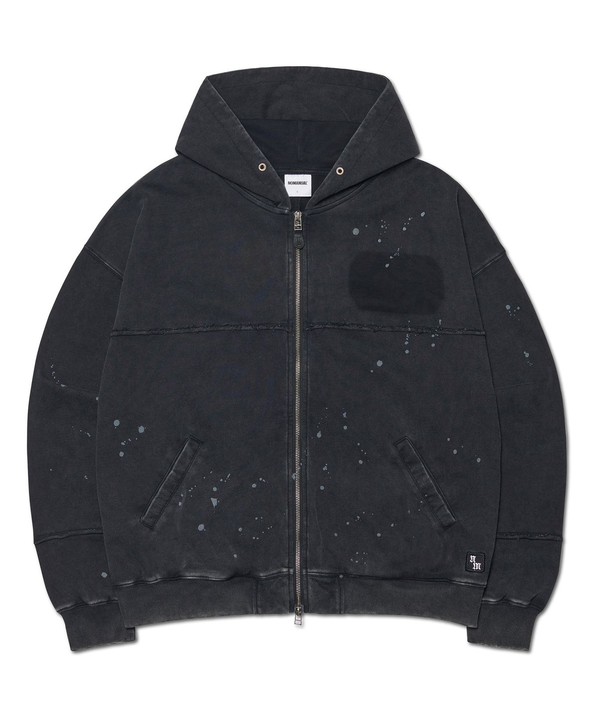 노매뉴얼(NOMANUAL) DETACHED PATCH HOODED ZIP-UP - WASHED BLACK