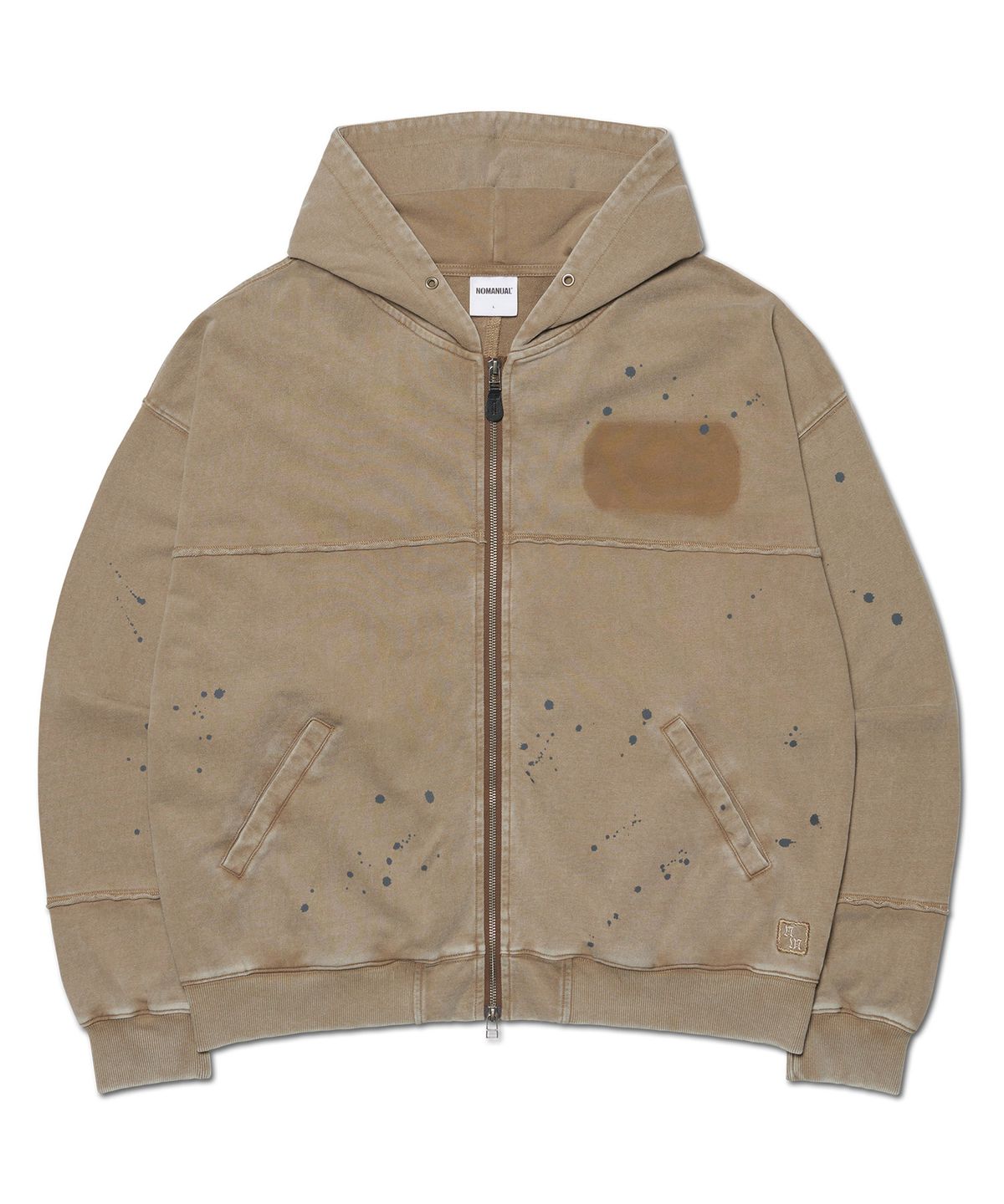 노매뉴얼(NOMANUAL) DETACHED PATCH HOODED ZIP-UP - WASHED BROWN