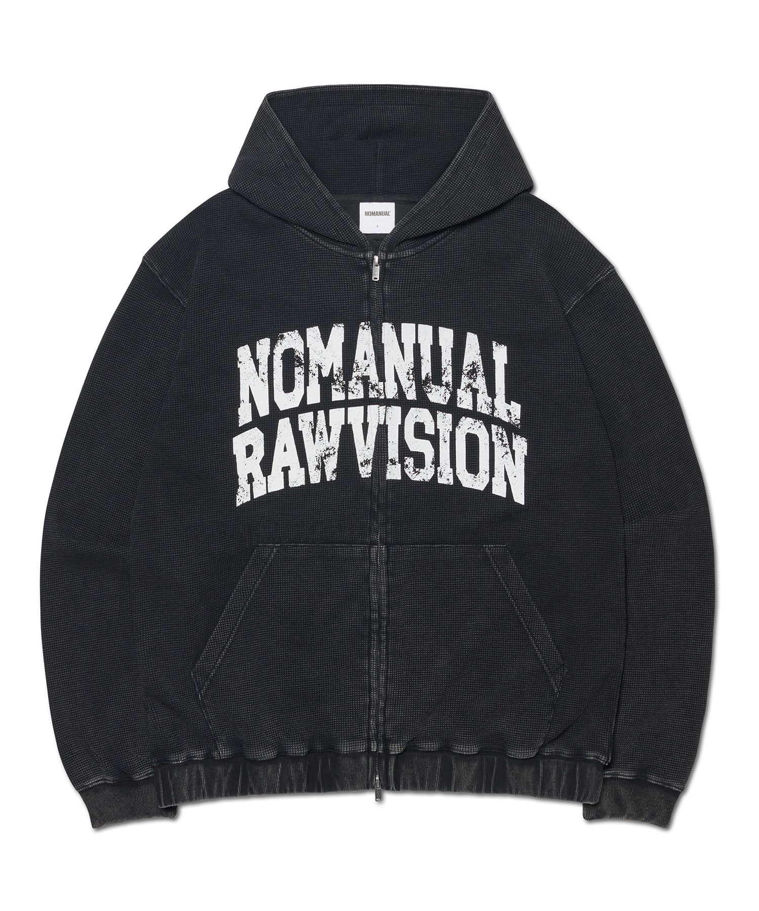 MUSINSA公式 | NOMANUAL VINTAGE WAFFLE HOODED ZIP-UP - WASHED BLACK