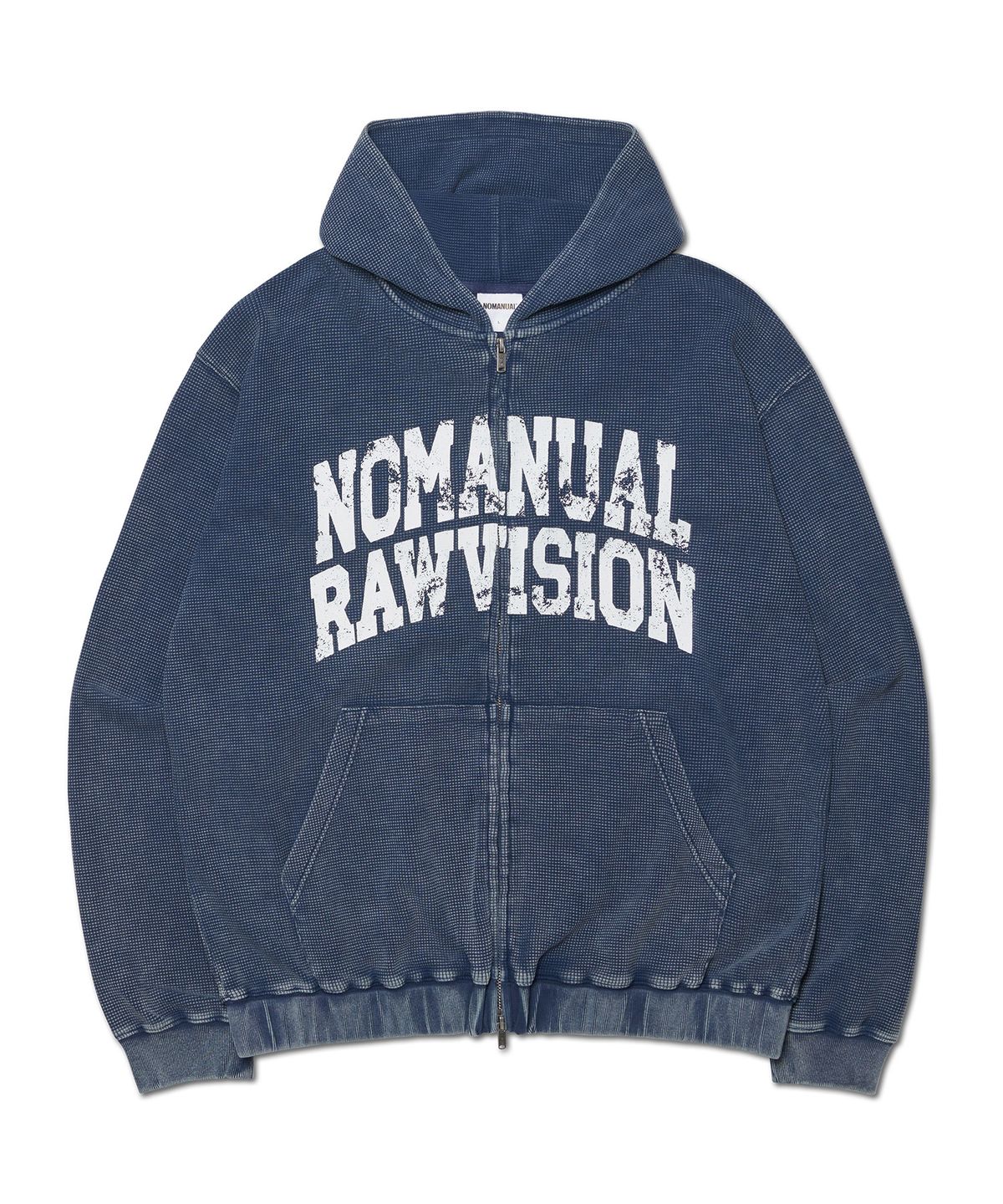 노매뉴얼(NOMANUAL) VINTAGE WAFFLE HOODED ZIP-UP - WASHED NAVY