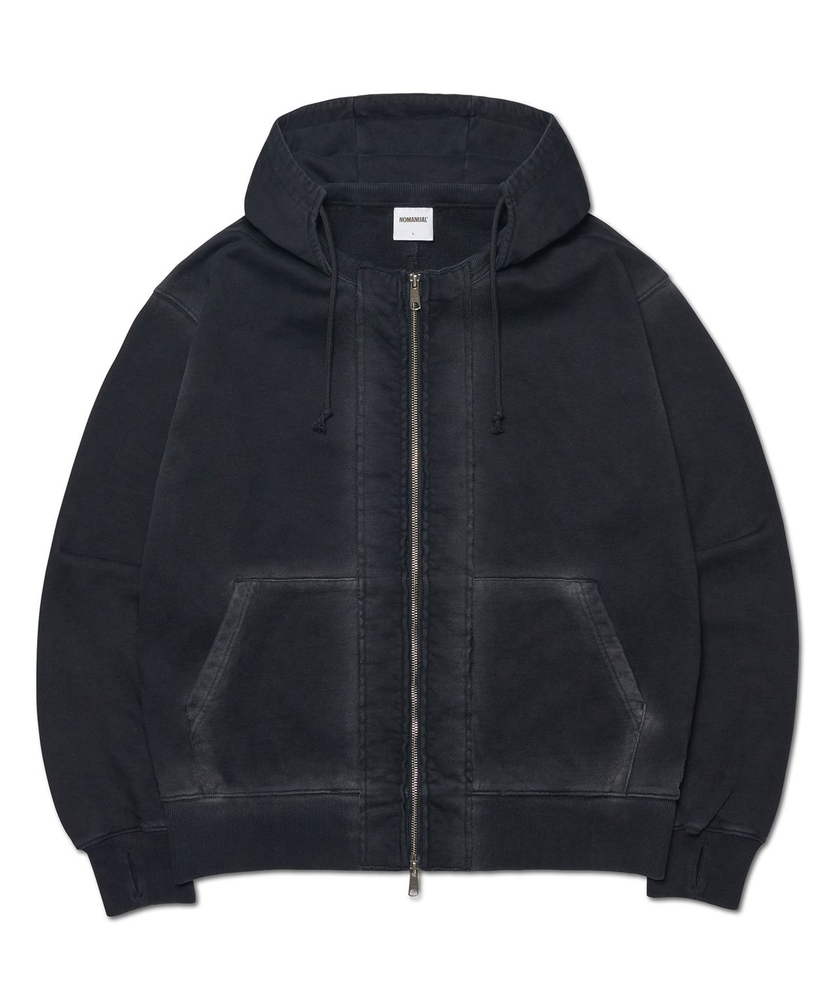 노매뉴얼(NOMANUAL) AFTER HOODED ZIP-UP - WASHED BLACK