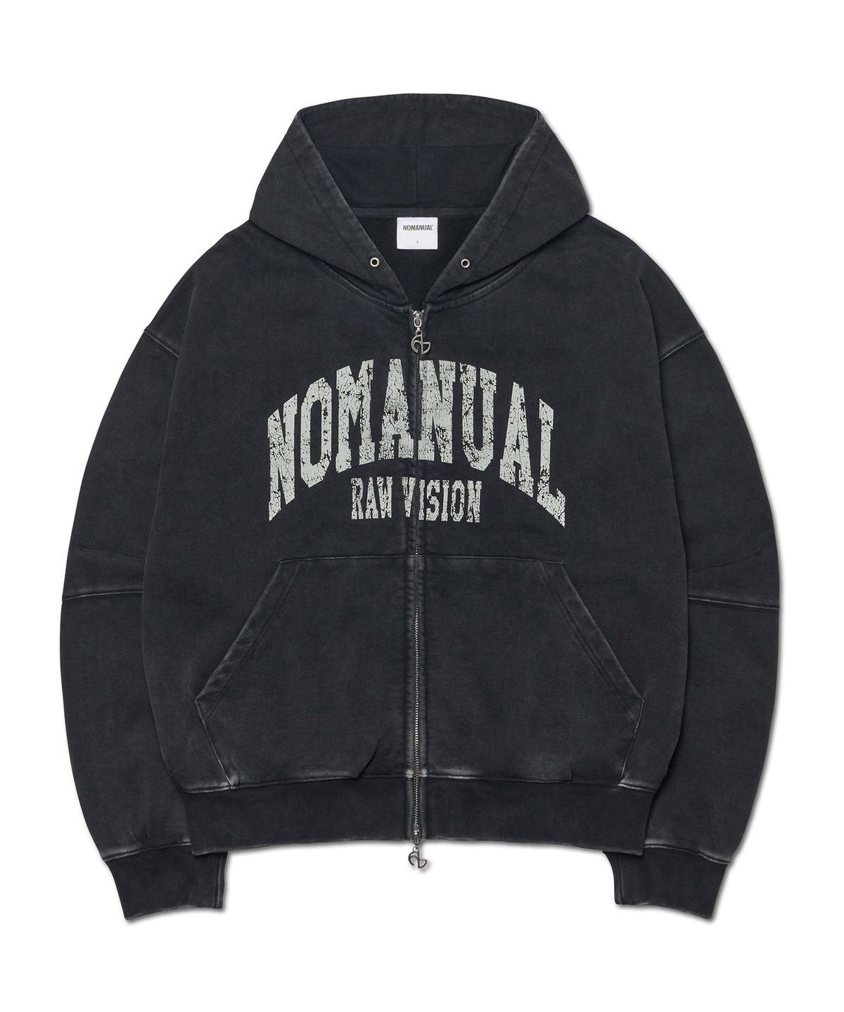 노매뉴얼(NOMANUAL) C.A VINTAGE HOODED ZIP-UP - WASHED BLACK