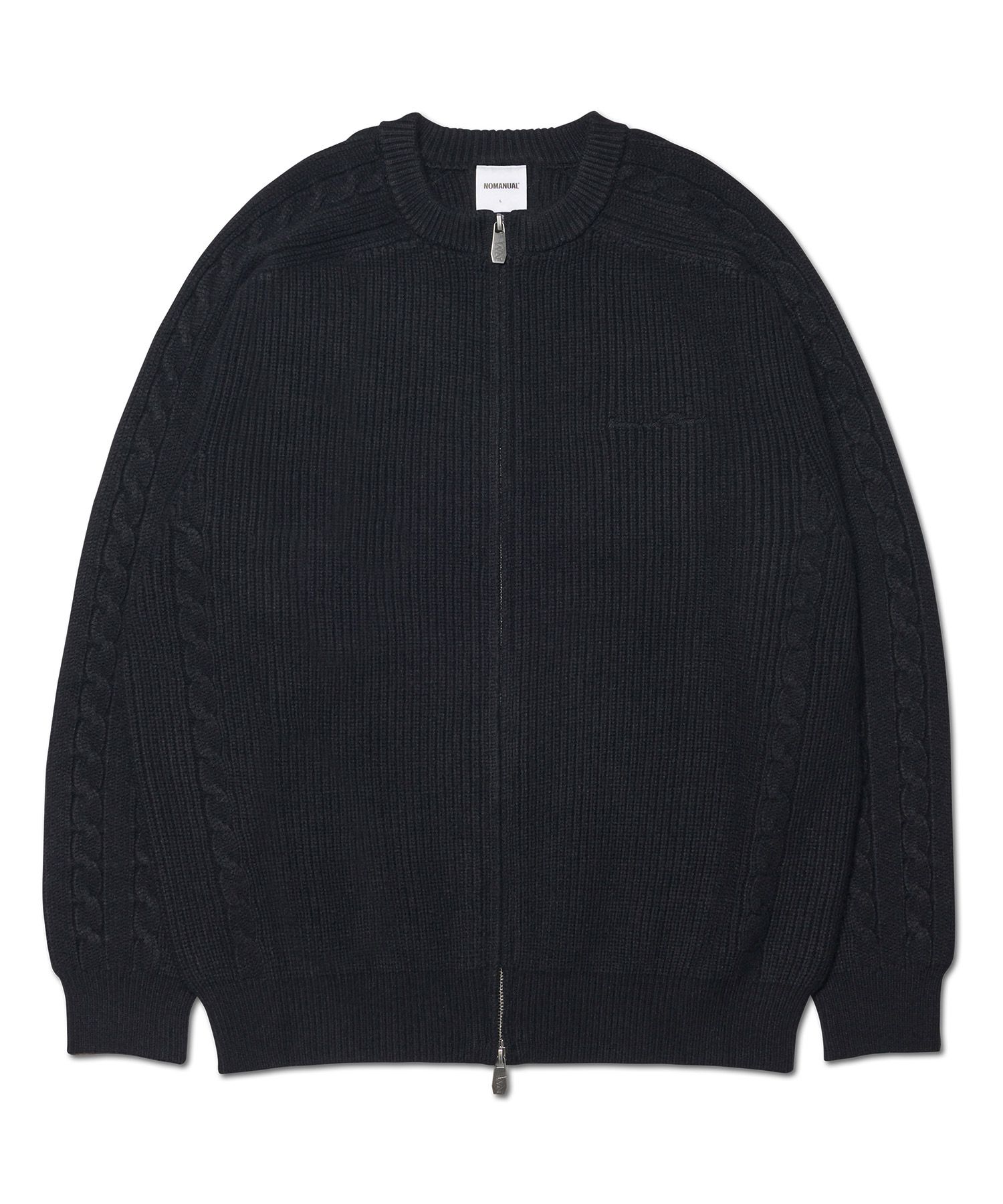 MUSINSA | NOMANUAL ANOMALY KNIT ZIP-UP - BLACK