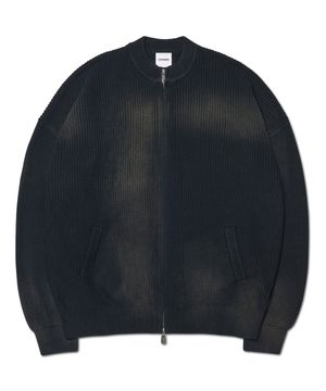 SPRAY DYEING KNIT ZIP-UP - BLACK