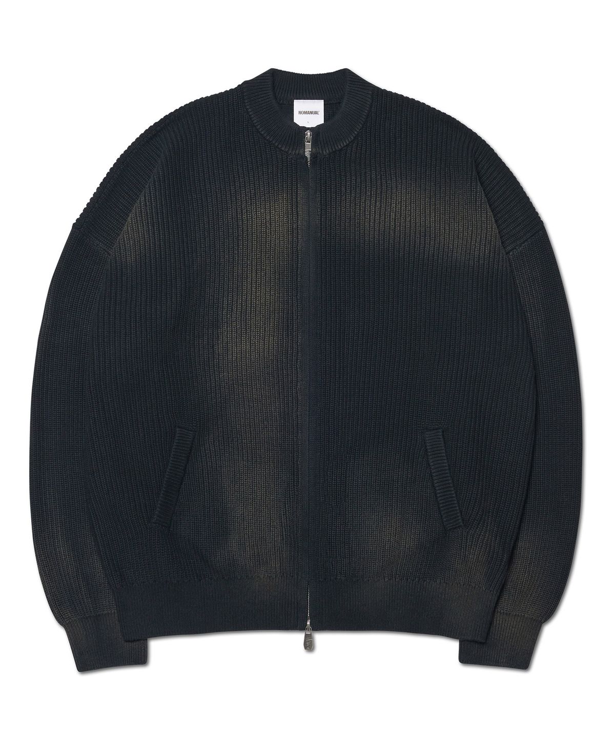 노매뉴얼(NOMANUAL) SPRAY DYEING KNIT ZIP-UP - BLACK