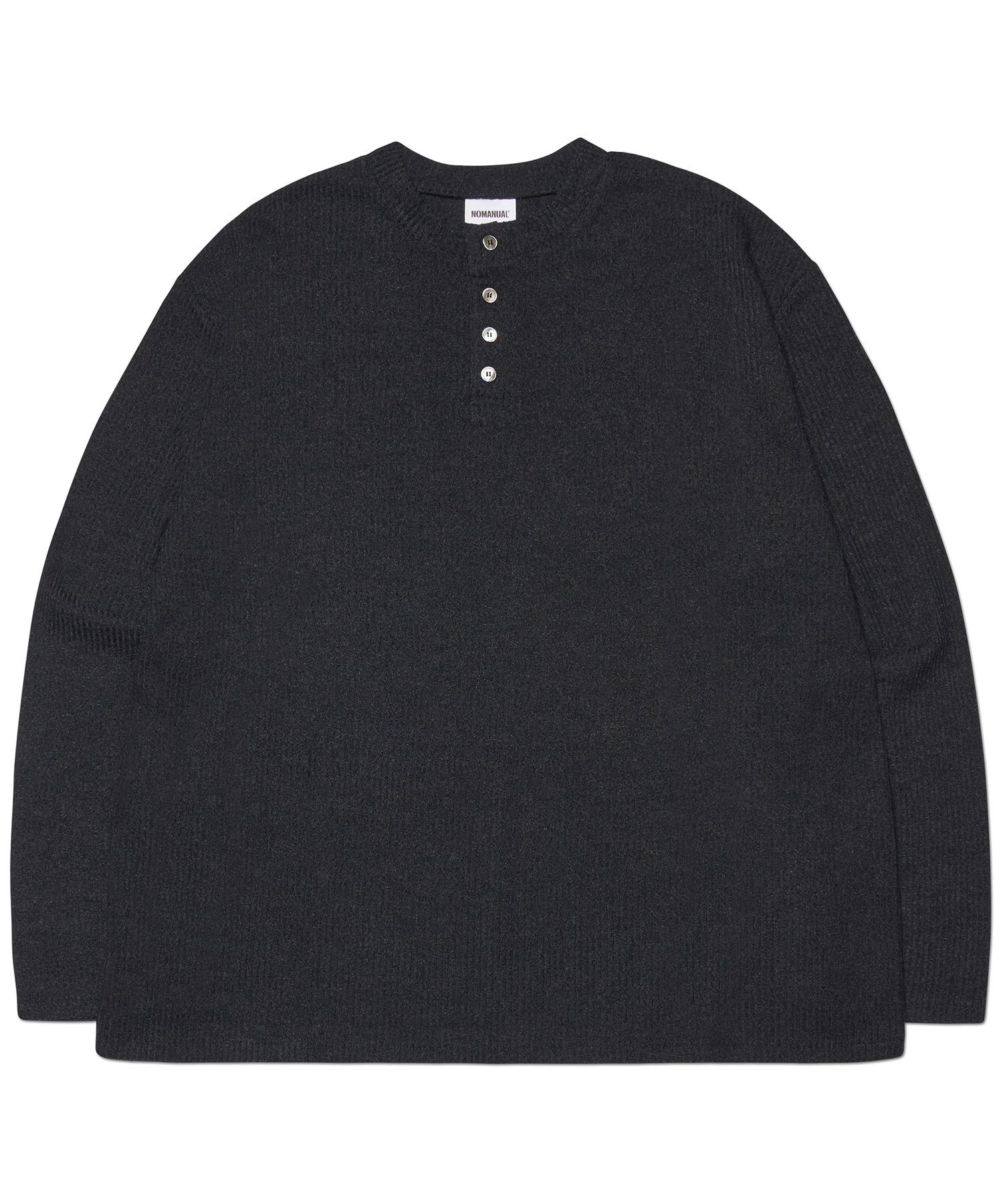 MUSINSA | NOMANUAL HENLEY NECK KNIT LONG SLEEVE - BLACK