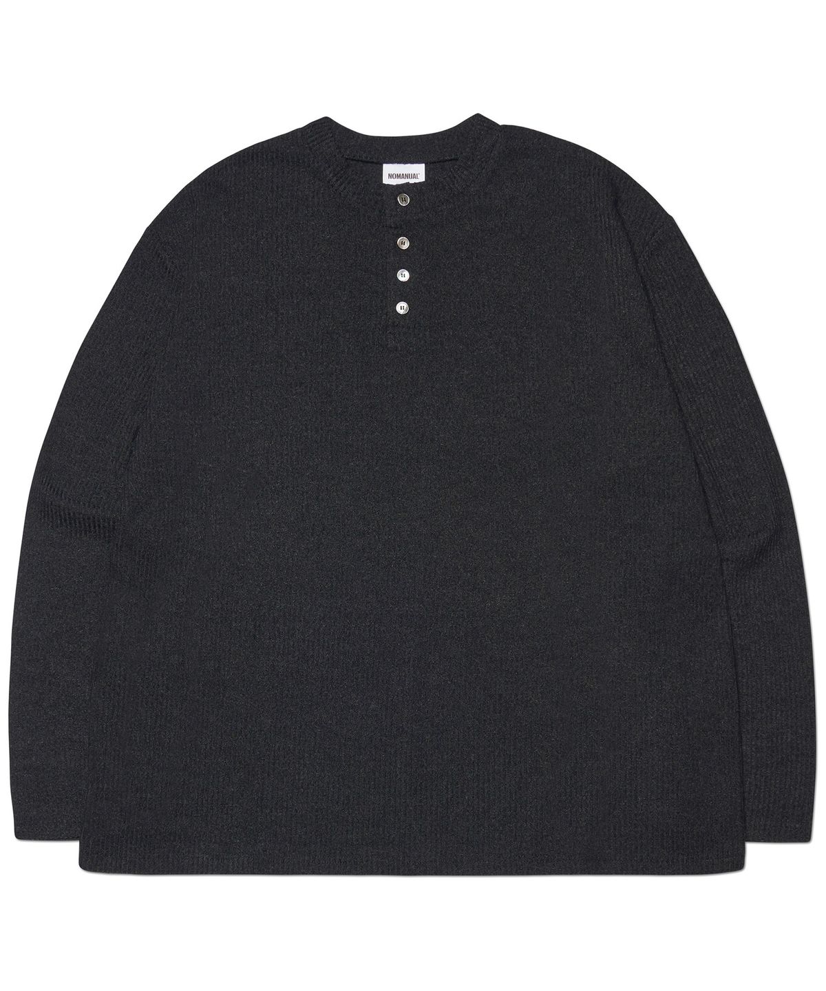 노매뉴얼(NOMANUAL) HENLEY NECK KNIT LONG SLEEVE - BLACK