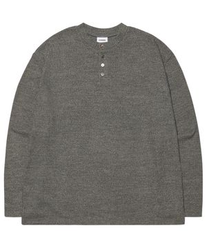 HENLEY NECK KNIT LONG SLEEVE - CHARCOAL