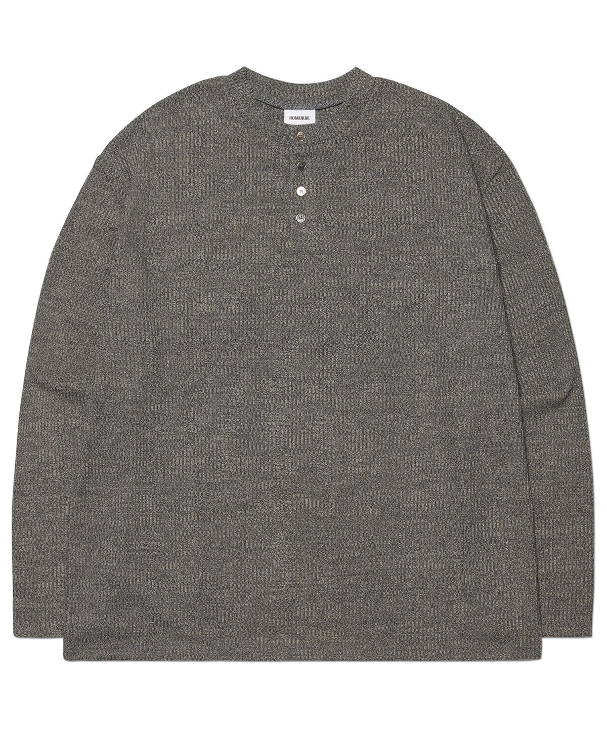 노매뉴얼(NOMANUAL) HENLEY NECK KNIT LONG SLEEVE - CHARCOAL