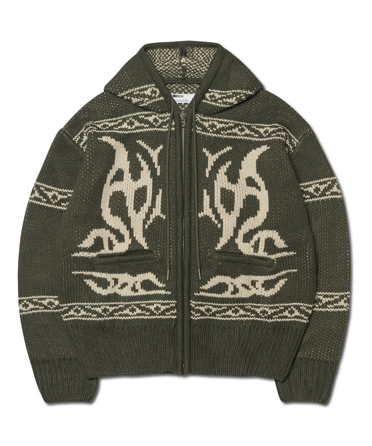 노매뉴얼(NOMANUAL) COWICHAN HOODED ZIP-UP - KHAKI