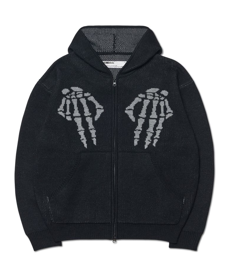 NM SKULL HAND COWICHAN HOODED ZIP-UP - BLACK
