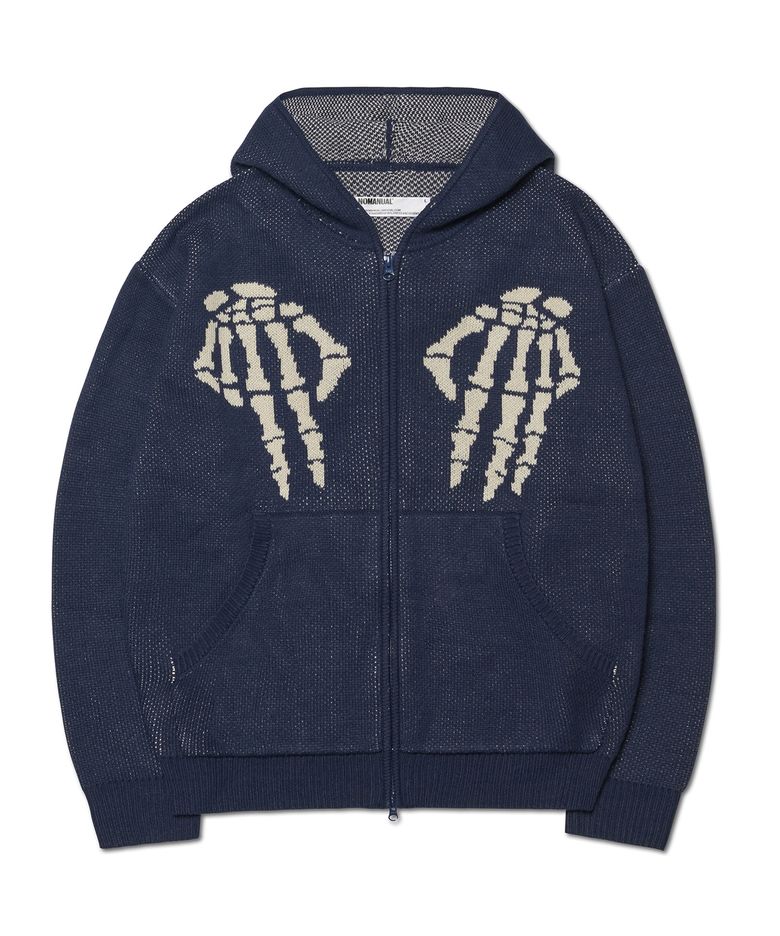 NM SKULL HAND COWICHAN HOODED ZIP-UP - NAVY