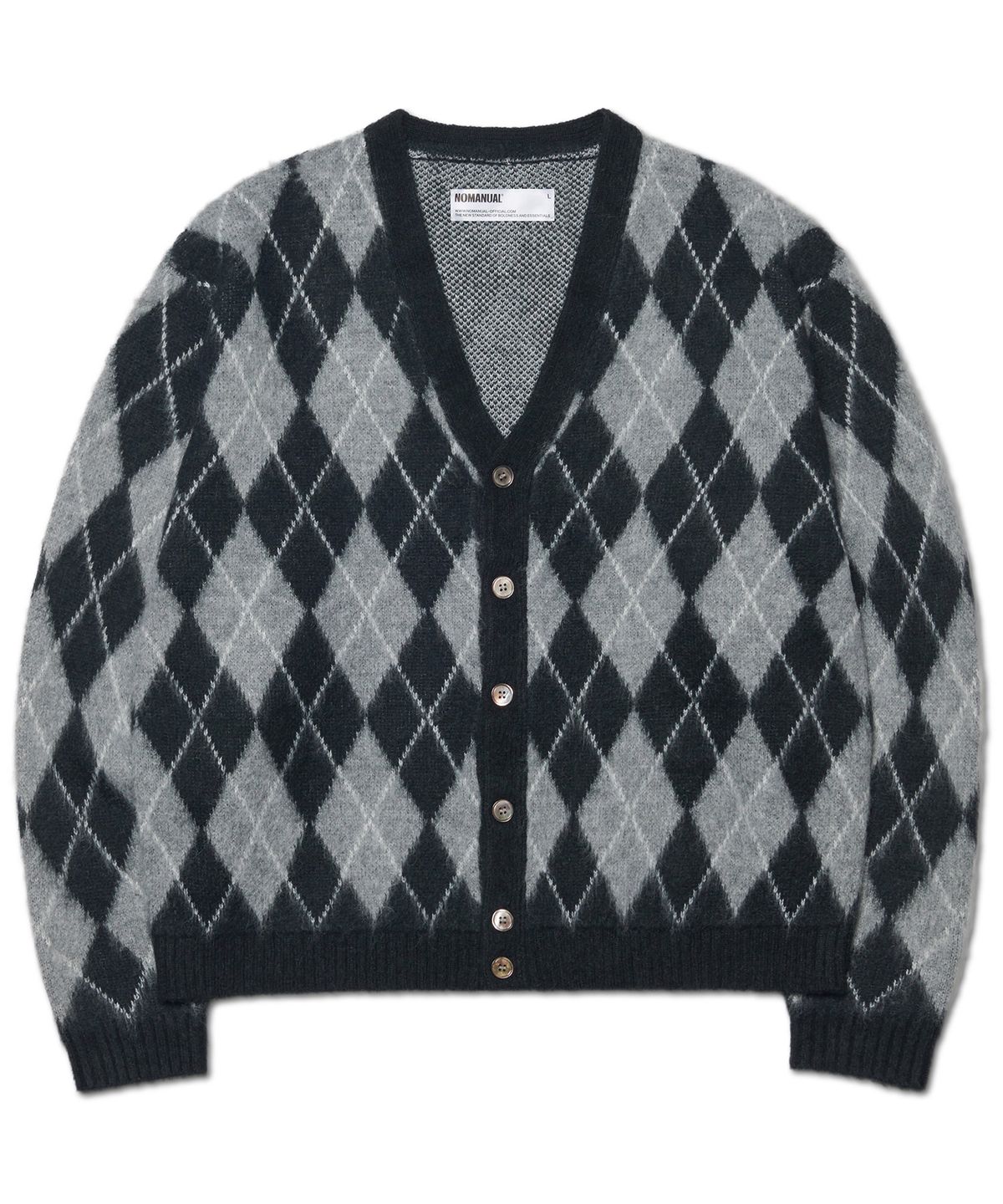 노매뉴얼(NOMANUAL) ARGYLE HAIRY CARDIGAN - GRAY