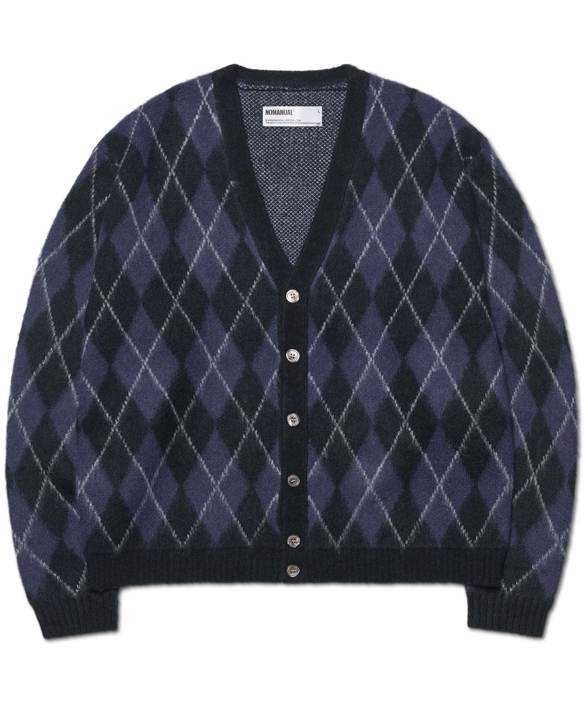 노매뉴얼(NOMANUAL) ARGYLE HAIRY CARDIGAN - DARK NAVY