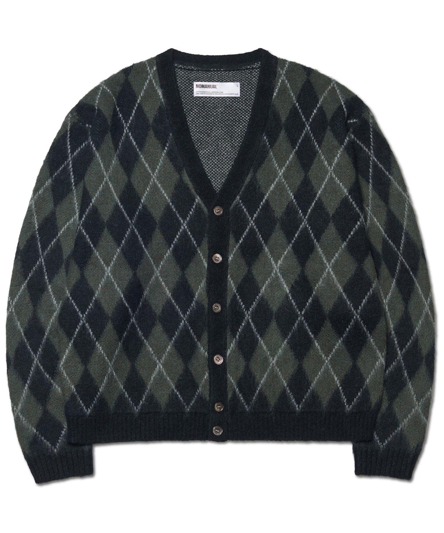 MUSINSA公式 | NOMANUAL ARGYLE HAIRY CARDIGAN - KHAKI
