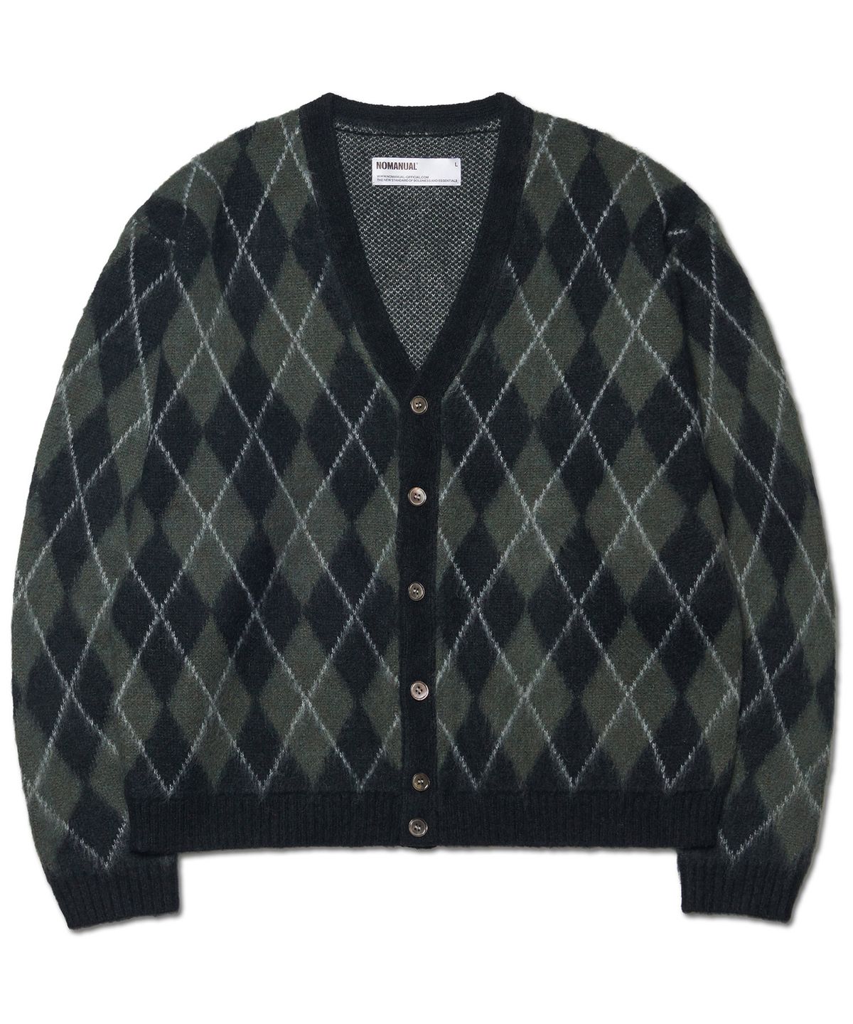노매뉴얼(NOMANUAL) ARGYLE HAIRY CARDIGAN - KHAKI