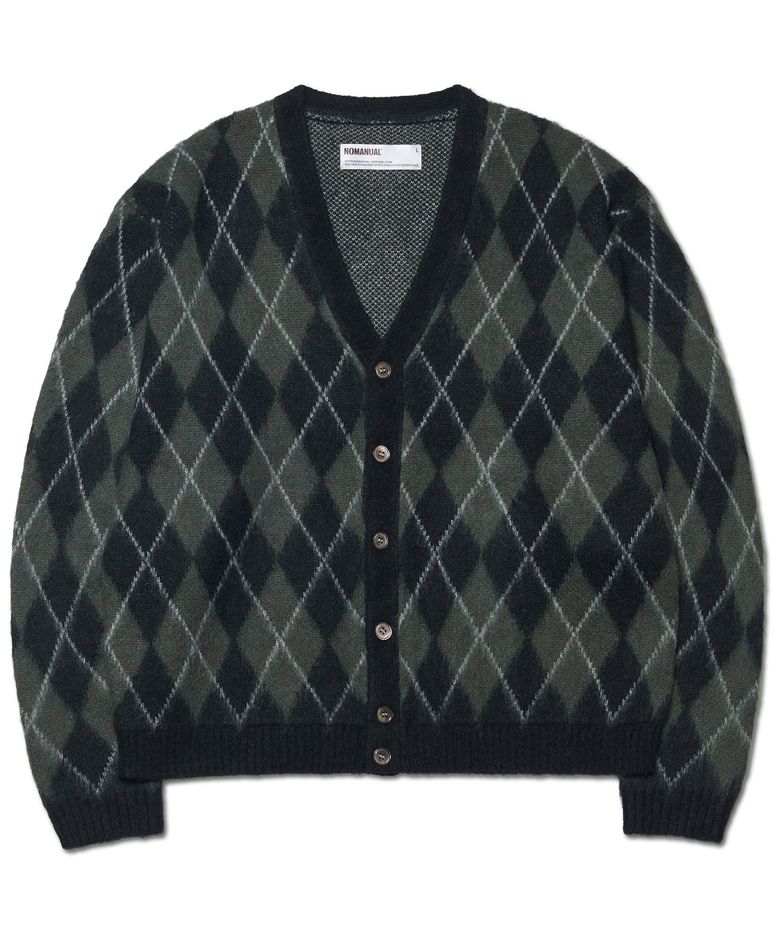 ARGYLE HAIRY CARDIGAN - KHAKI