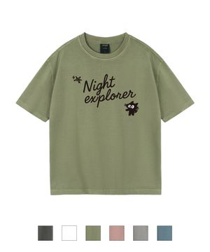 Hollysheesh Night explorer Cat 피그먼트 오버핏 반팔 티셔츠_6 COL (크롭 포함)