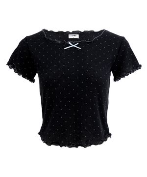 잼 웨이브 리본 도트 패턴 티셔츠_블랙