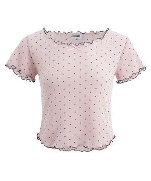 잼 웨이브 리본 도트 패턴 티셔츠_핑크