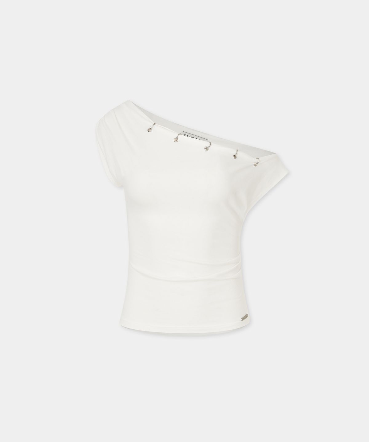 에트오소메(ETRE AU SOMMET) Piercing Drape Short Sleeve Top (White)