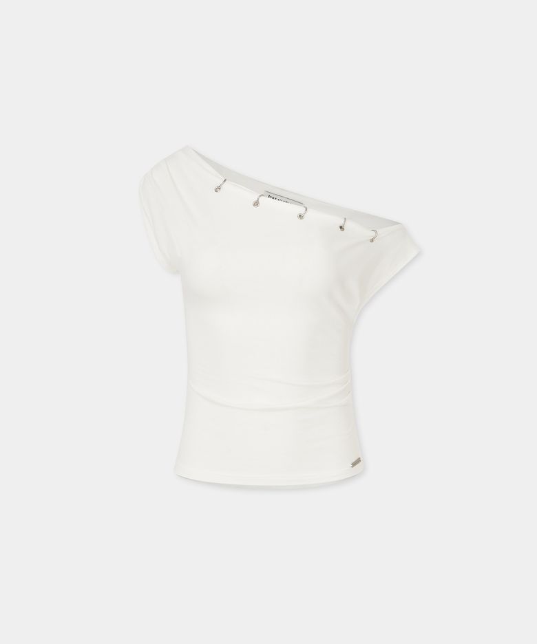 Piercing Drape Short Sleeve Top (White)