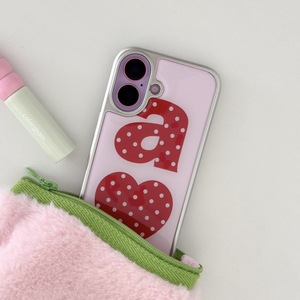 [아이폰17] 레드 도티 러브 핑크 실버 에폭시 케이스