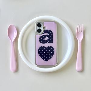 [아이폰17] 네이비 도티 러브 핑크 실버 에폭시 케이스