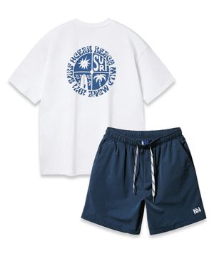 [SET] 1971 서프 오버핏 반팔티 스트링 포인트 우븐 반바지 셋업