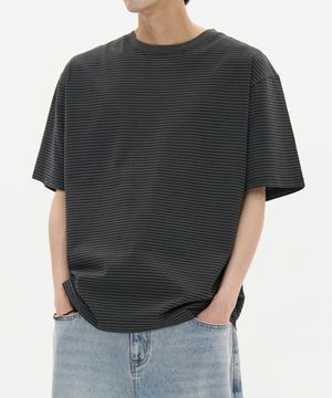 피그먼트 다이드 스트라이프 하프 티셔츠 (CHACOAL)