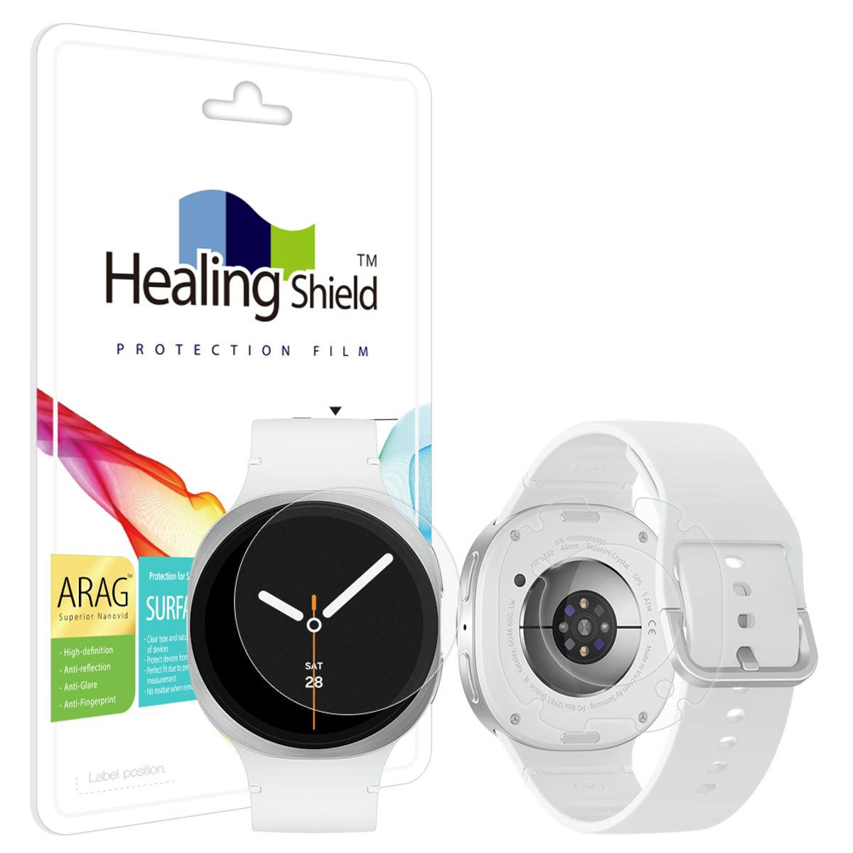 힐링쉴드(HEALINGSHIELD) 갤럭시워치8 44mm ARAG 고화질 저반사 액정보호필름 2매 무광후면필름 2매