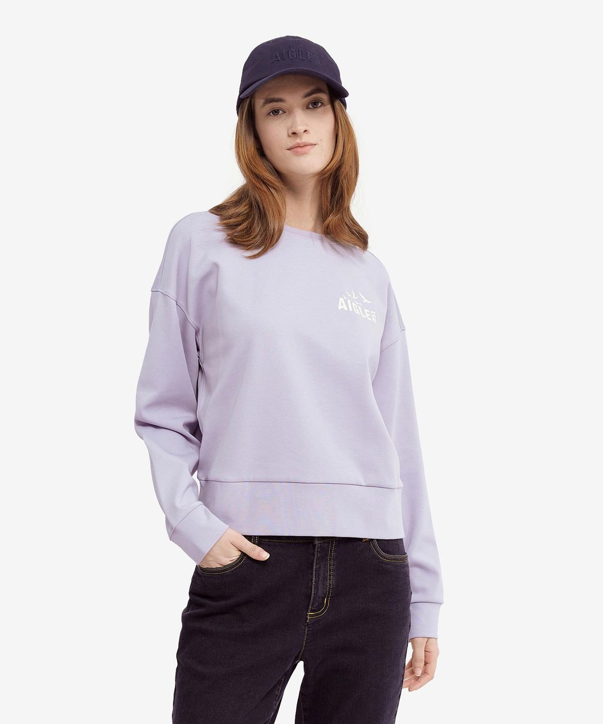 에이글(Aigle) 여성 로고 크루넥 맨투맨 AAW24WTSH005GYLI