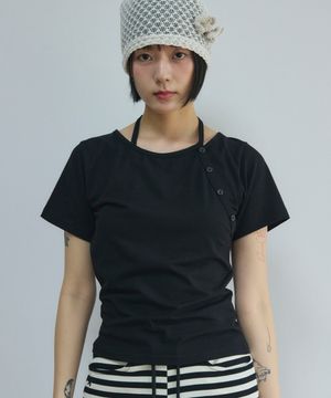 타이 업 사선 버튼 탑[블랙]