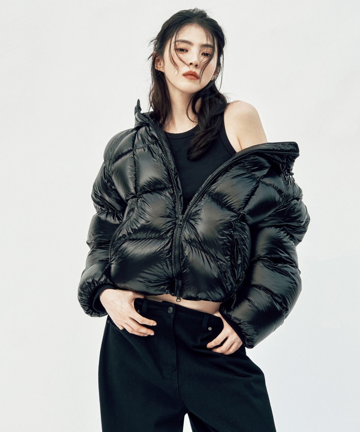 무신사 스탠다드 우먼(MUSINSA STANDARD WOMAN) [시티 레저] 우먼즈 시어 립스탑 후디드 다운 숏 패딩 재킷 [블랙]