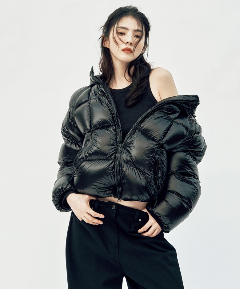 [시티 레저] 우먼즈 시어 립스탑 후디드 다운 숏 패딩 재킷 [블랙]