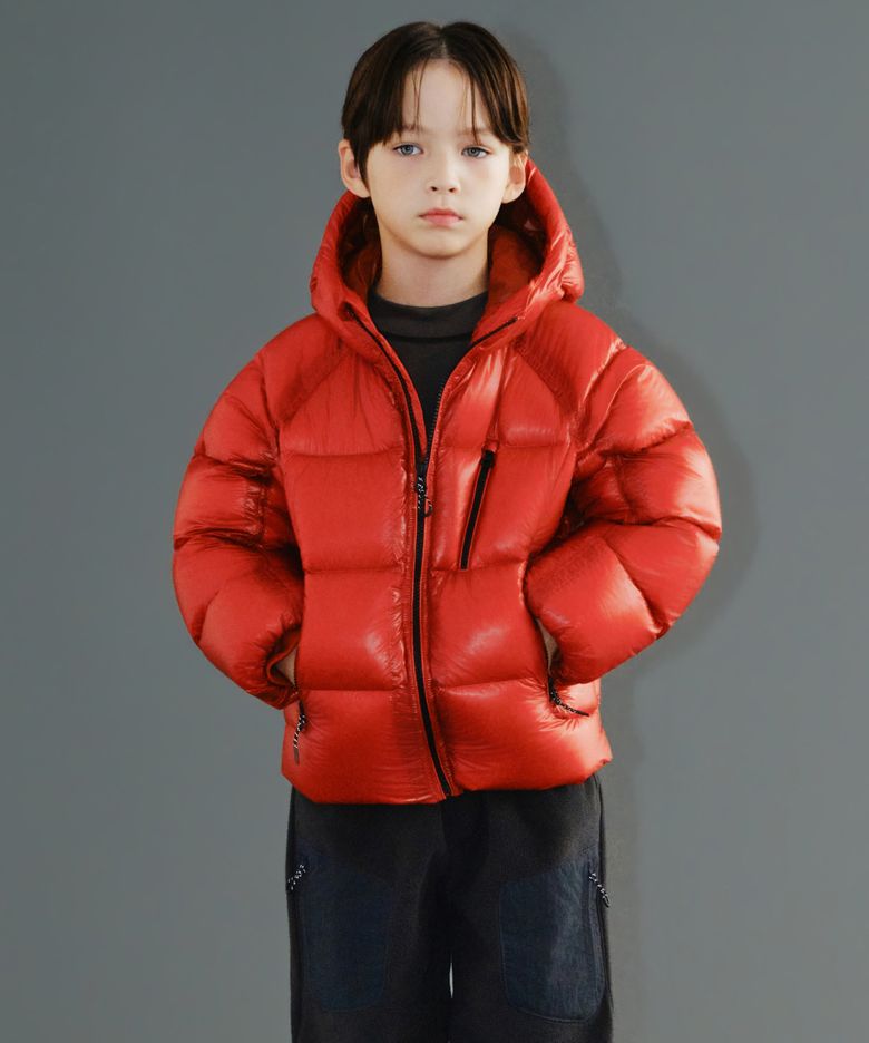 [리얼덕다운] [시티 레저] 시어 립스탑 후디드 다운 숏 패딩 재킷 [오렌지]
