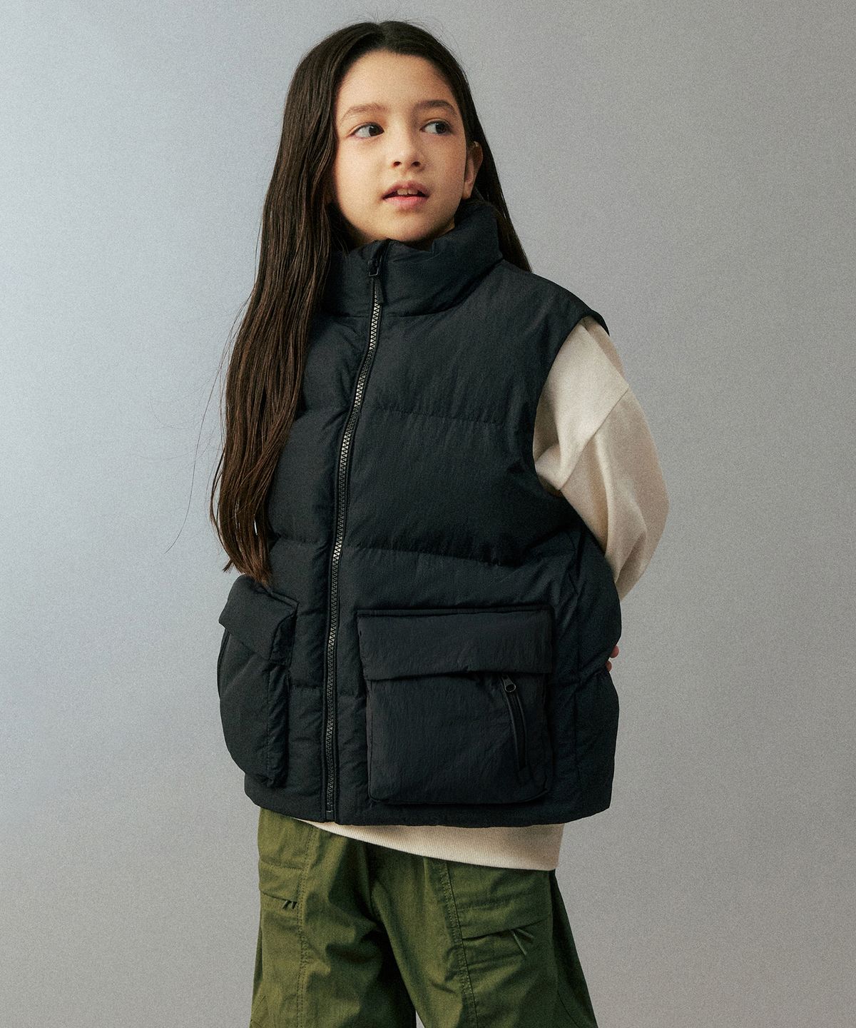 무신사 스탠다드 키즈(MUSINSA STANDARD KIDS) [시티 레저] 패딩 베스트 [블랙]